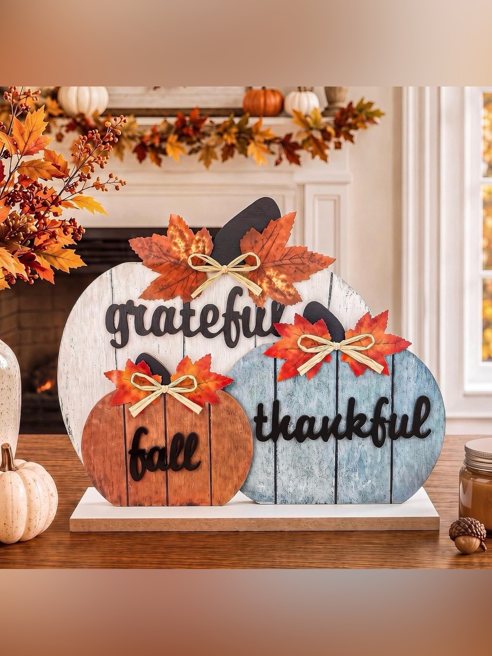 NWT 3Pcs Wooden Autumn Pumpkin Decor Sign Set